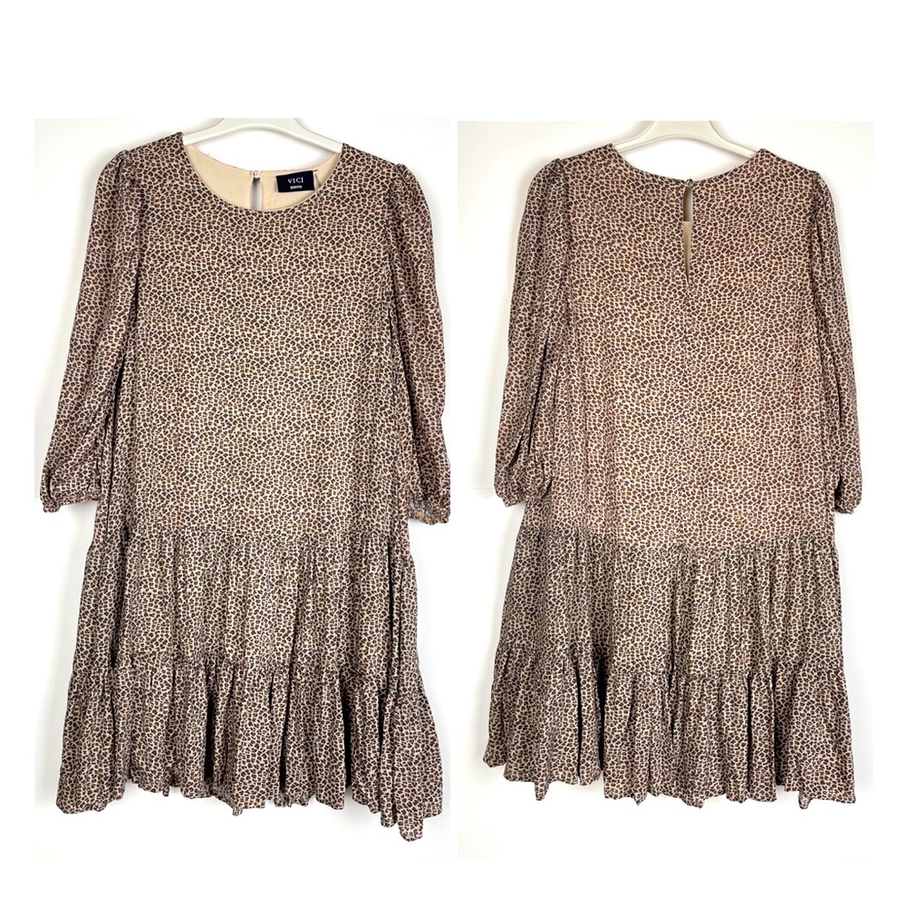 VICI Cheetah Prints 100%Rayon Mini Dress /Longline Tunic Dress 3/4Sleeve…
